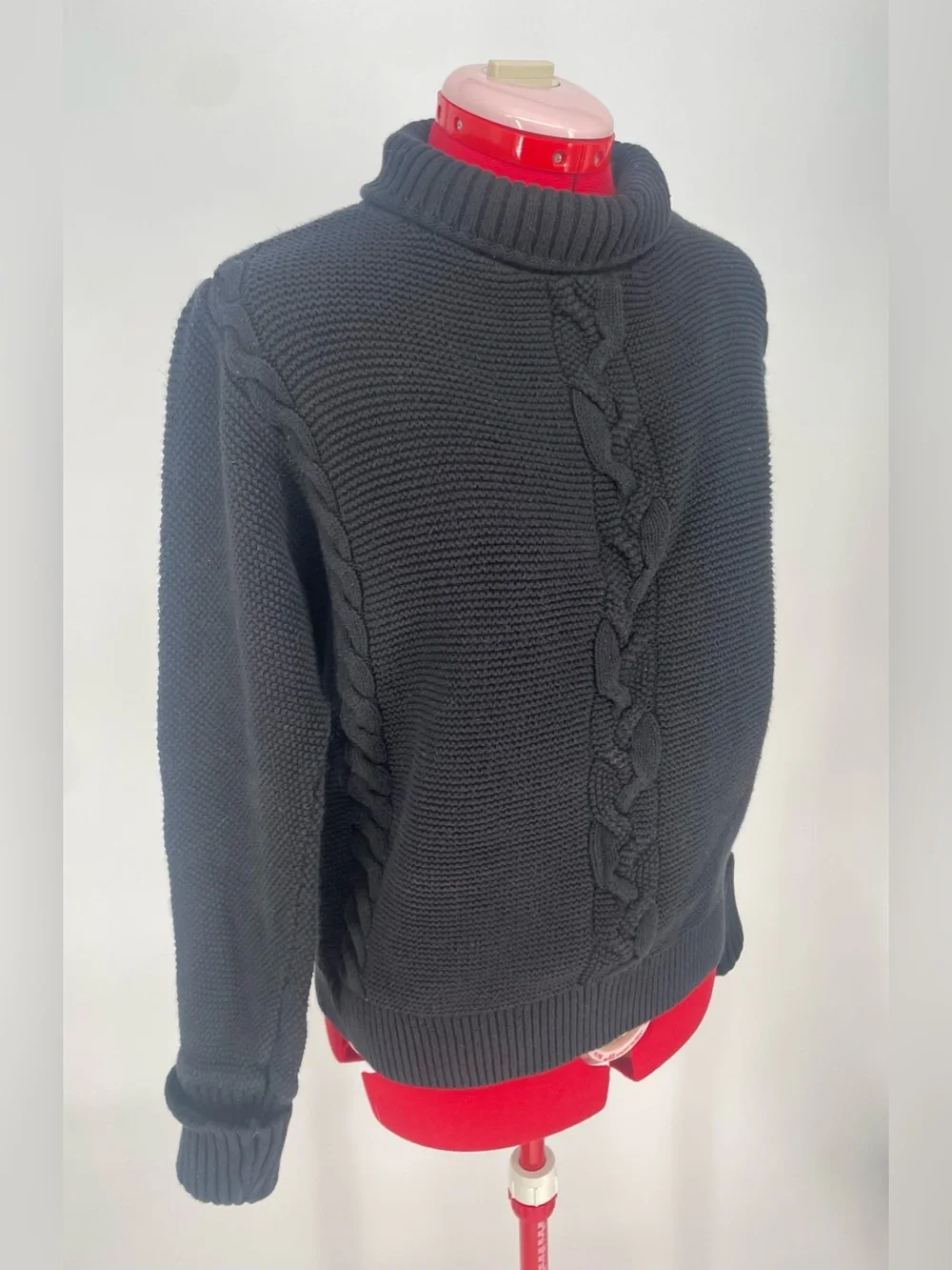 GAP 100% Cotton Black Chunky Cable Knit Fold-over Cuff Mock Neck Sweater